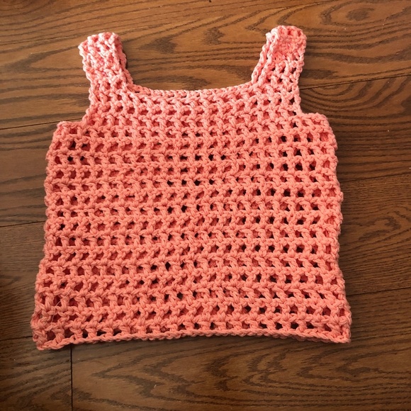 Hand- crocheted peach coloured cotton mesh pop-top -new - Picture 8 of 8